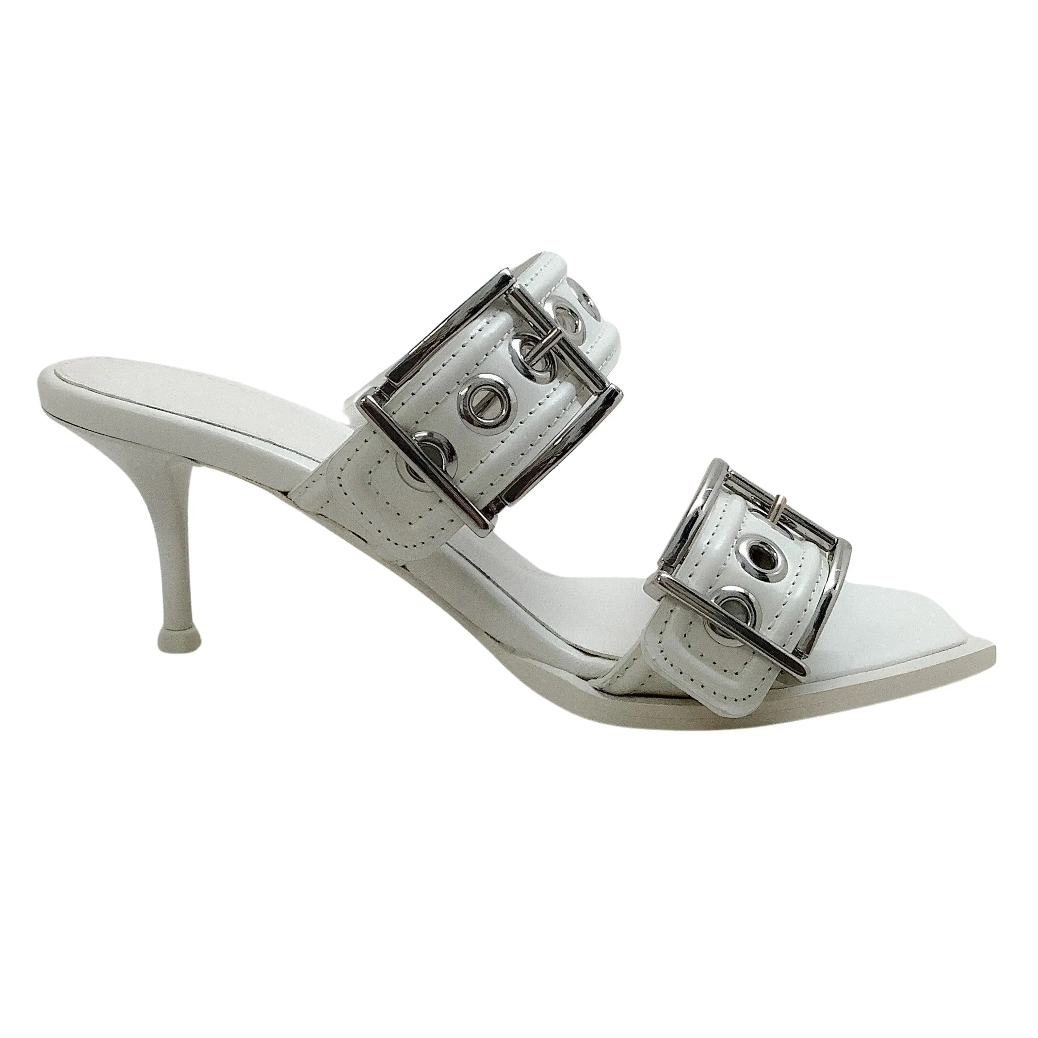 Alexander McQueen White Leather Buckle Strap Sandals