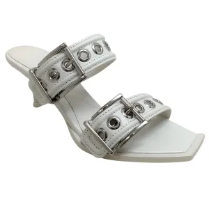 Alexander McQueen White Leather Buckle Strap Sandals