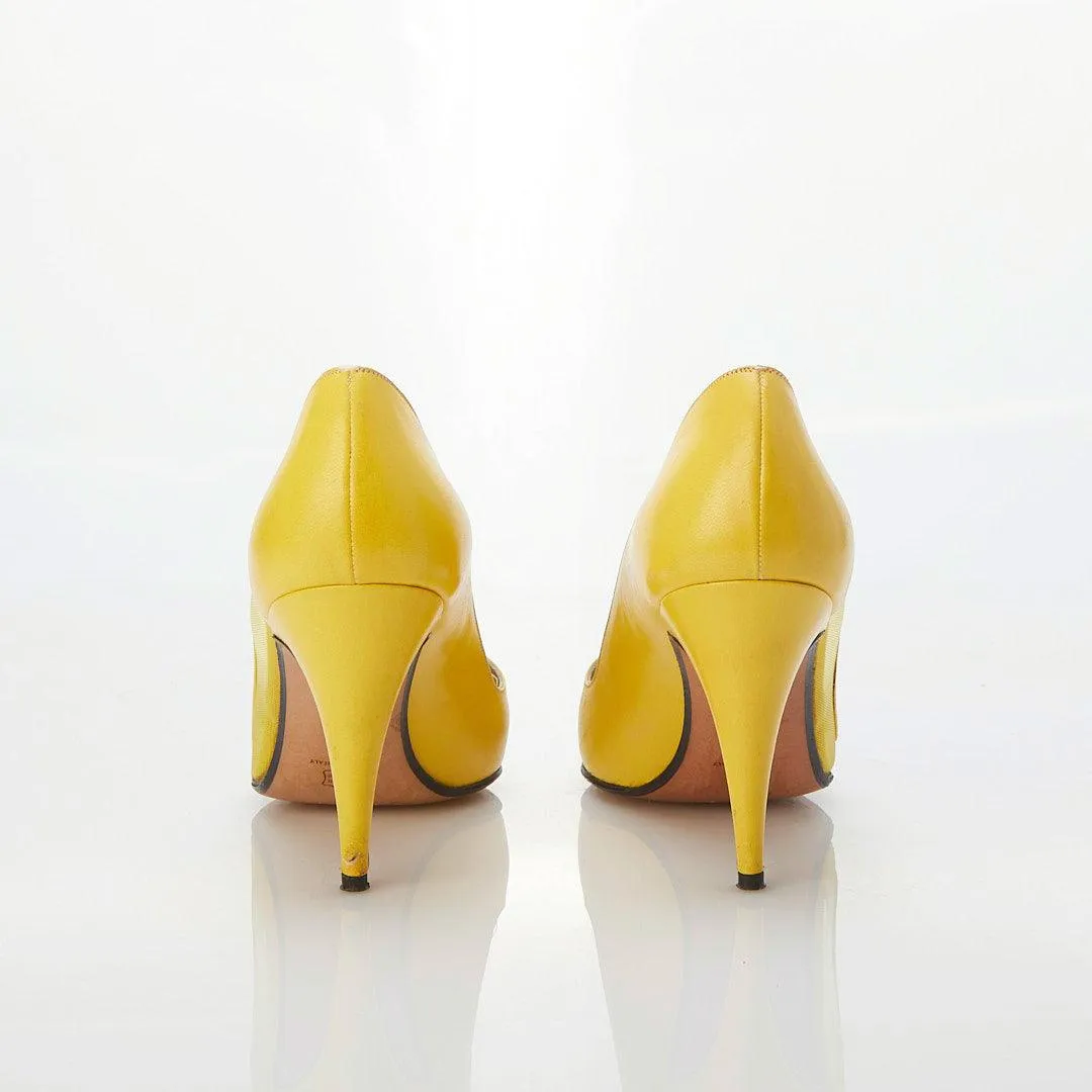 Andrea Carrano Semi Mesh & Leather Yellow Court Shoe UK Size 4.5