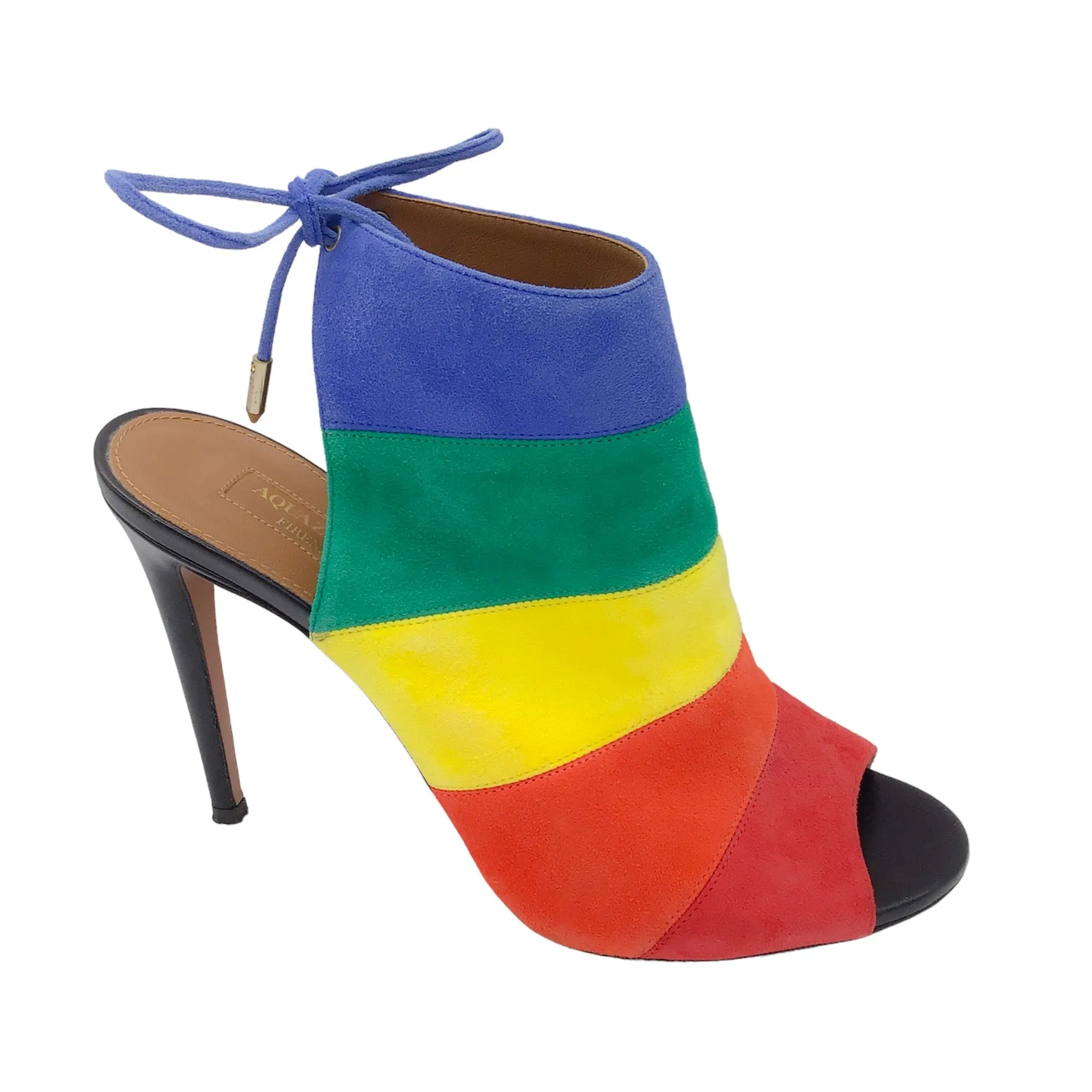 Aquazzura Rainbow Multi Striped Suede Sandals