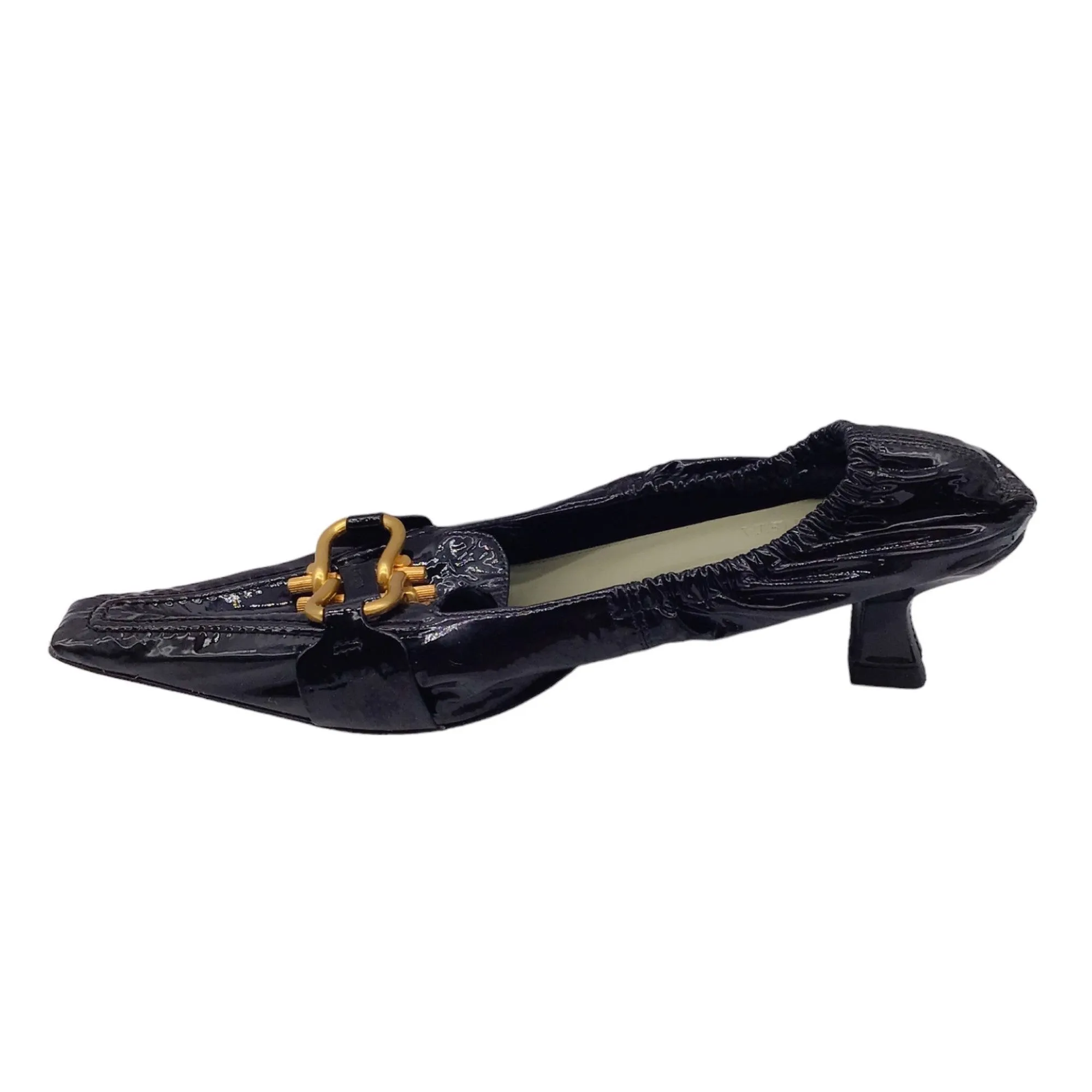 Bottega Veneta Black / Gold Hardware Low Heel Patent Leather Madame Pumps