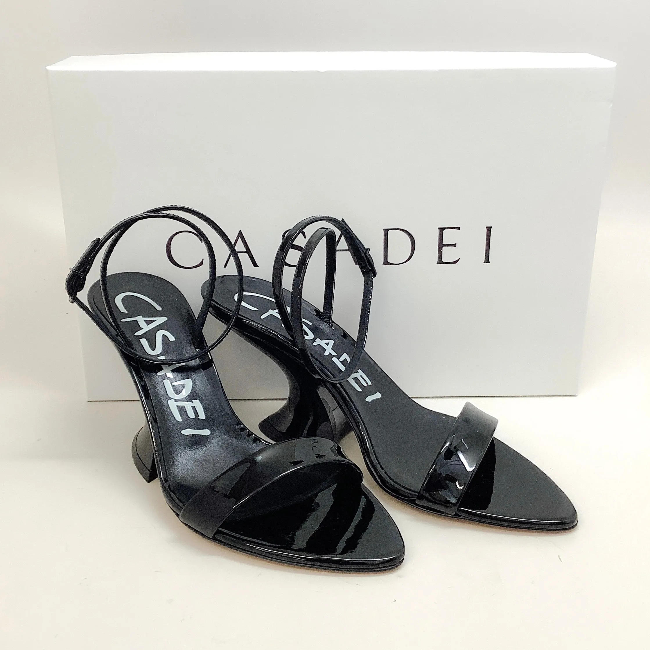 Casadei Black Patent Lather Elodie Tiffany Sandals