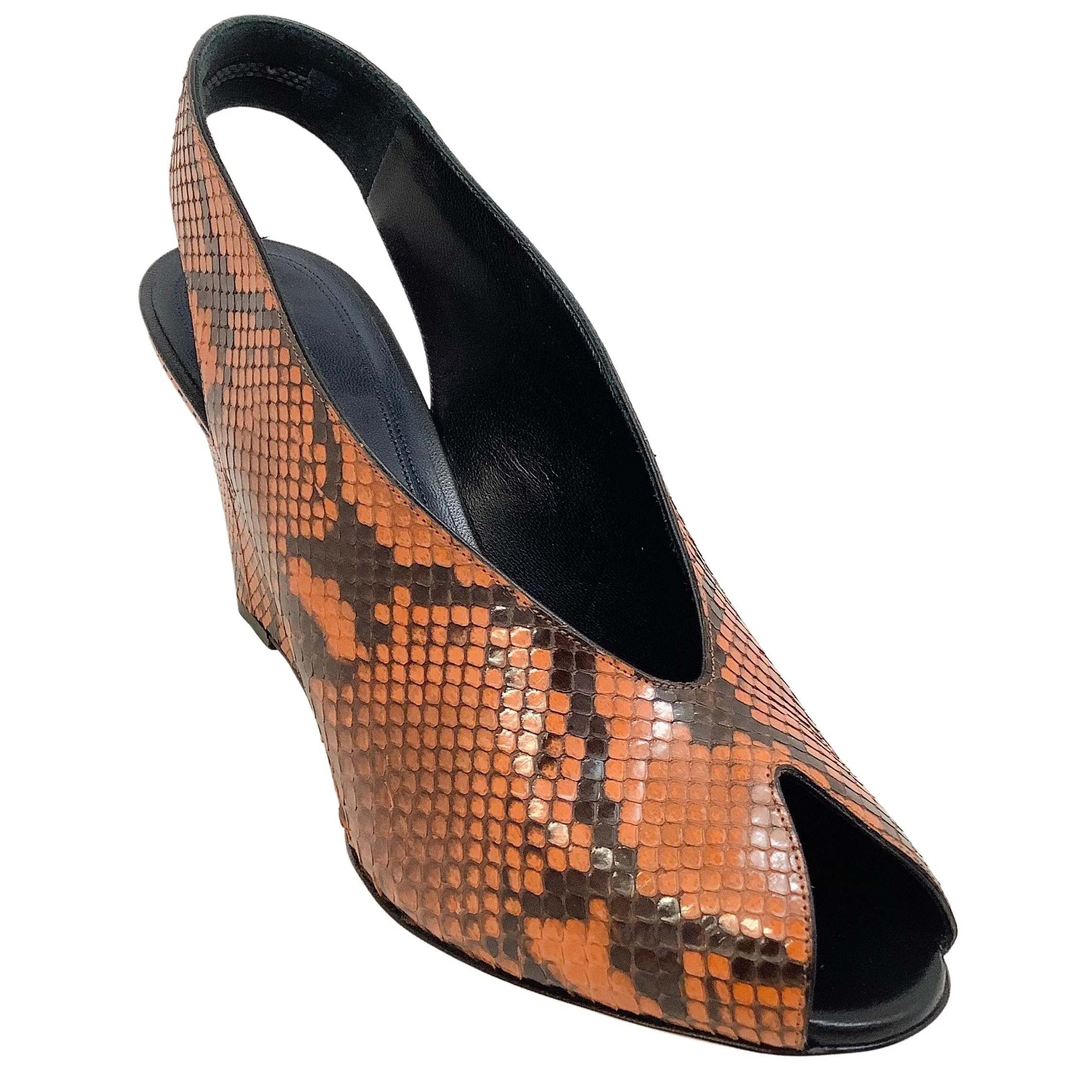 Celine Rust Python Peep Toe Wedges