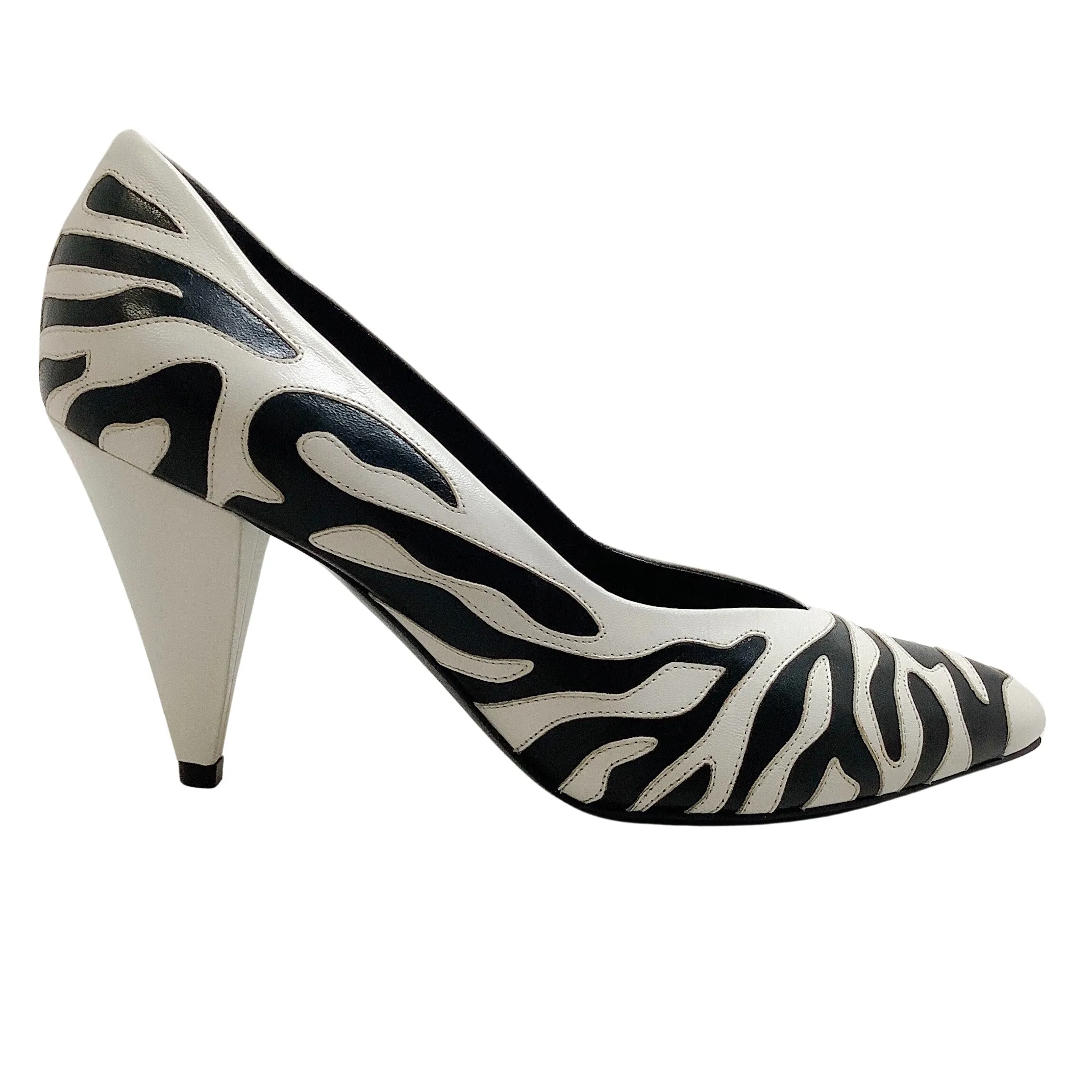 Celine White / Black Zebra Pump 85