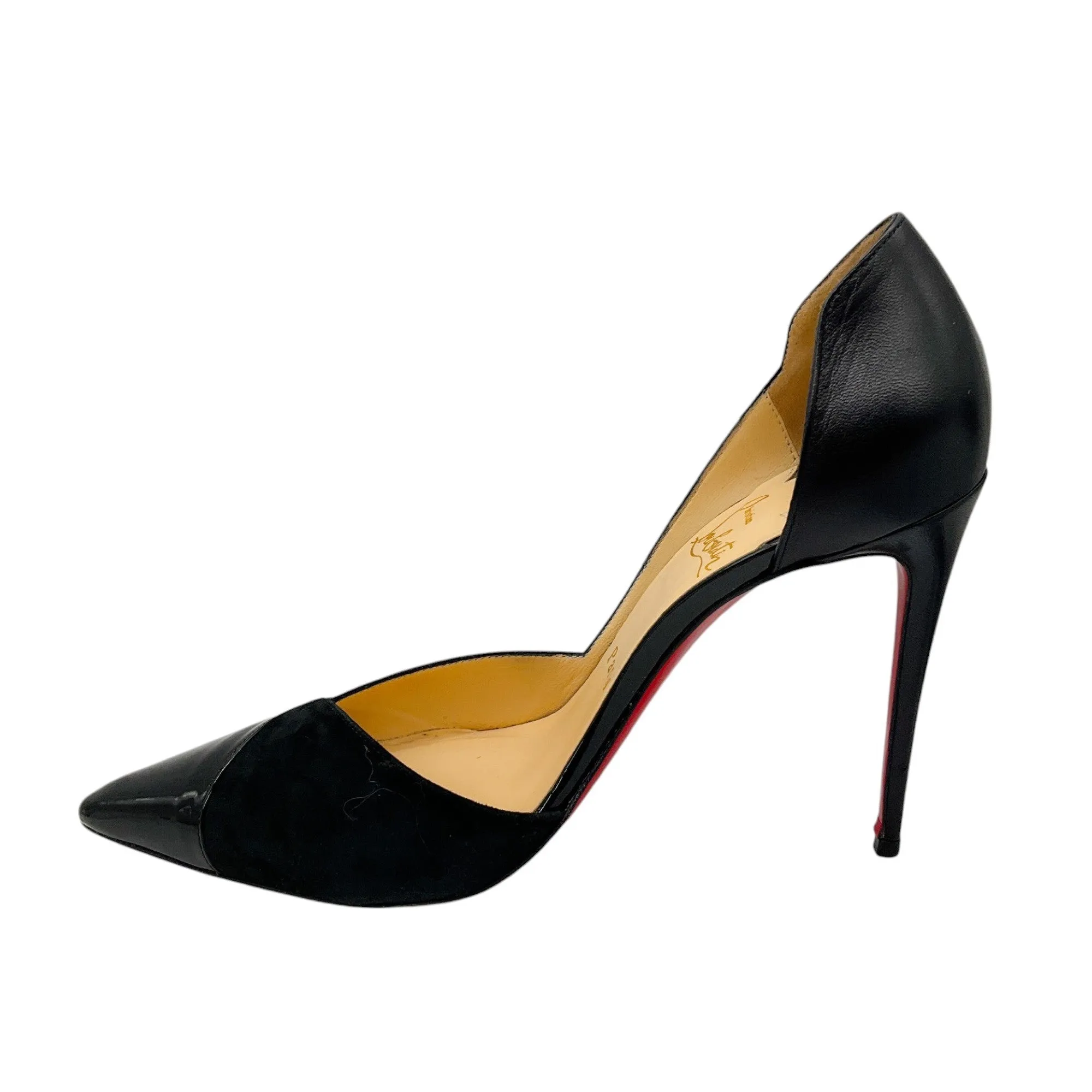 Christian Louboutin Black Patent Leather and Suede Tac Clac 100 Pumps