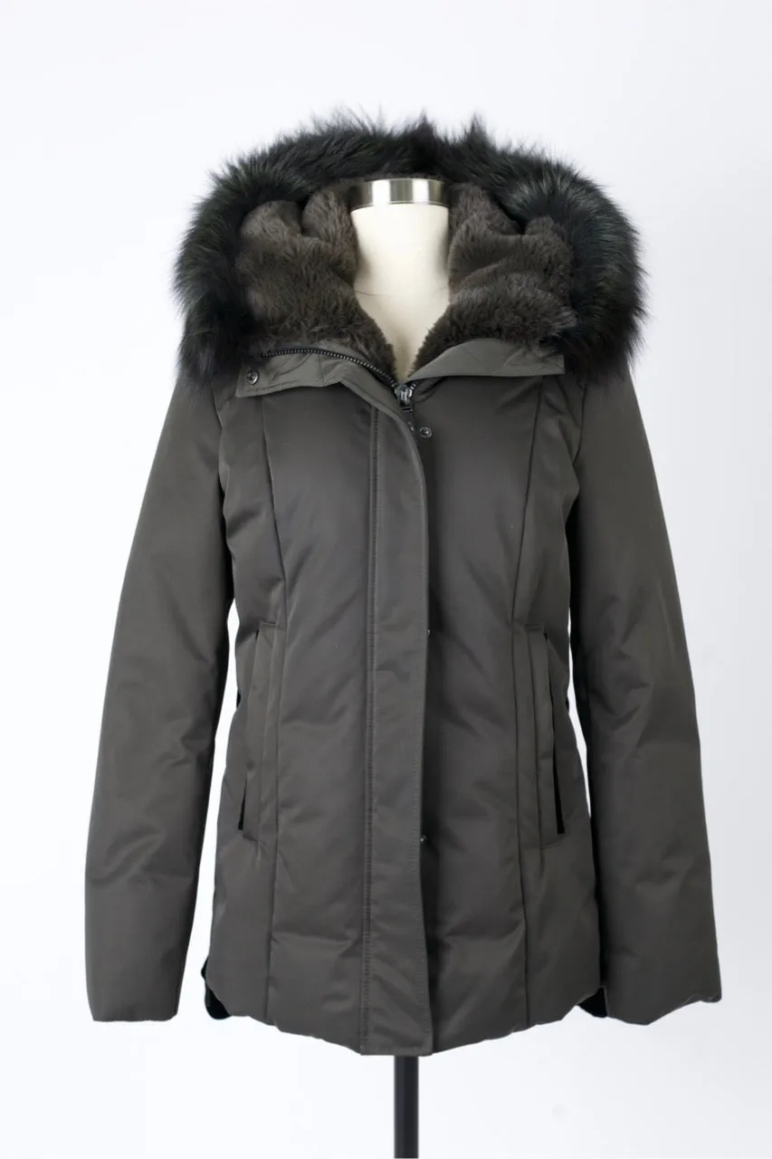 Down Parka Jacket W/ Fur Trim & Hood