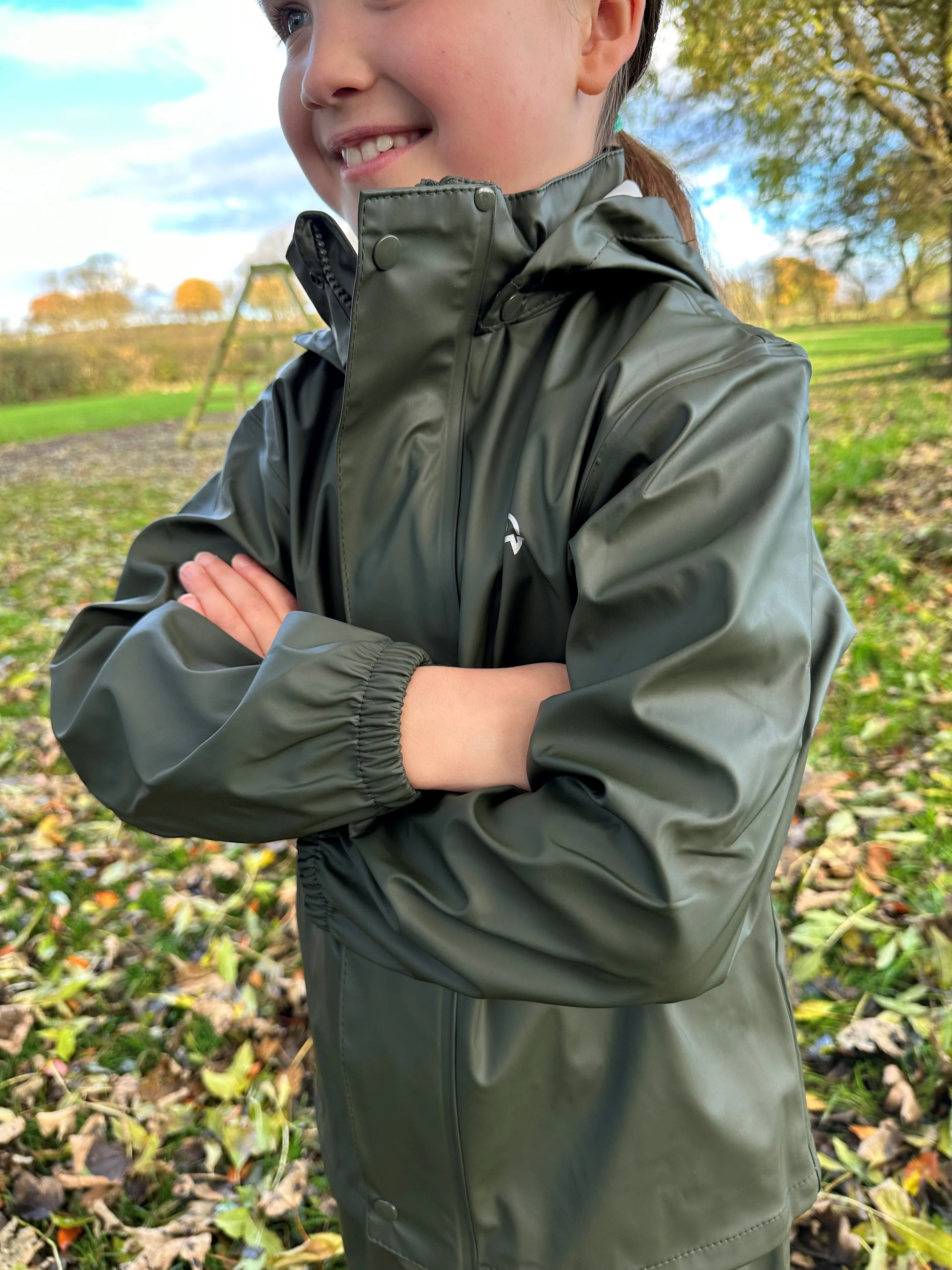 Elka Kids Waterproof PU Rain Jacket Olive Green