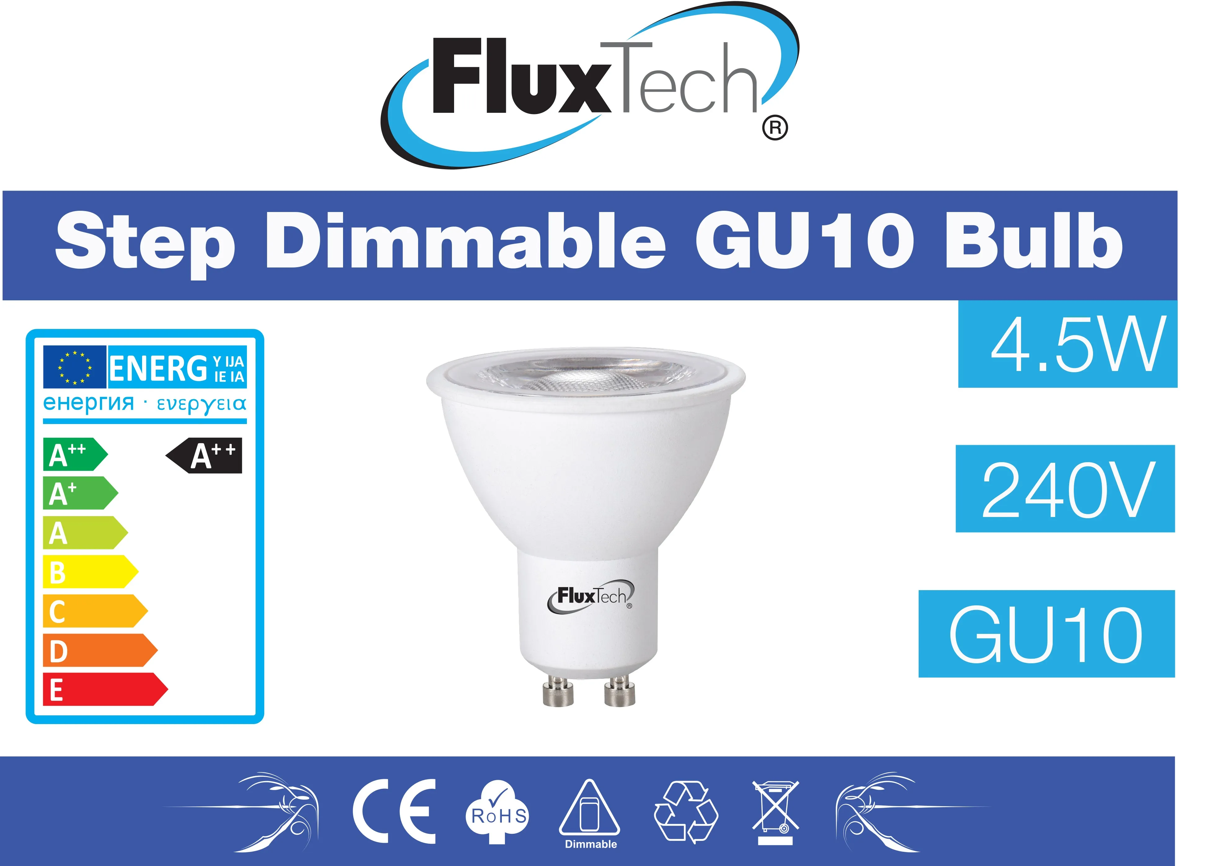 FluxTech - Smart Step Dimmable COB GU10 LED lamp [Energy Class A  ]