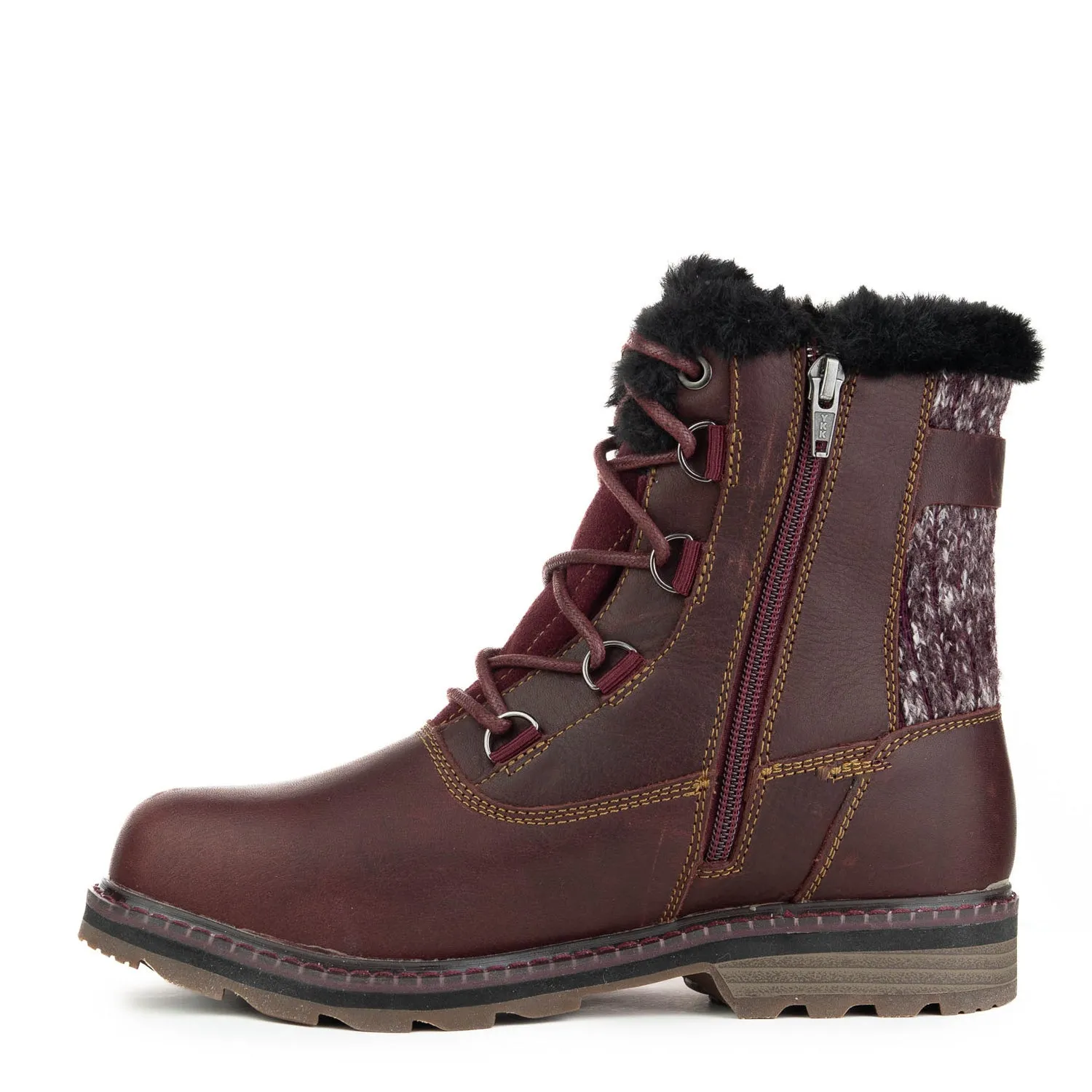 Fur and Sweater Trim Burgundy Winter Boots