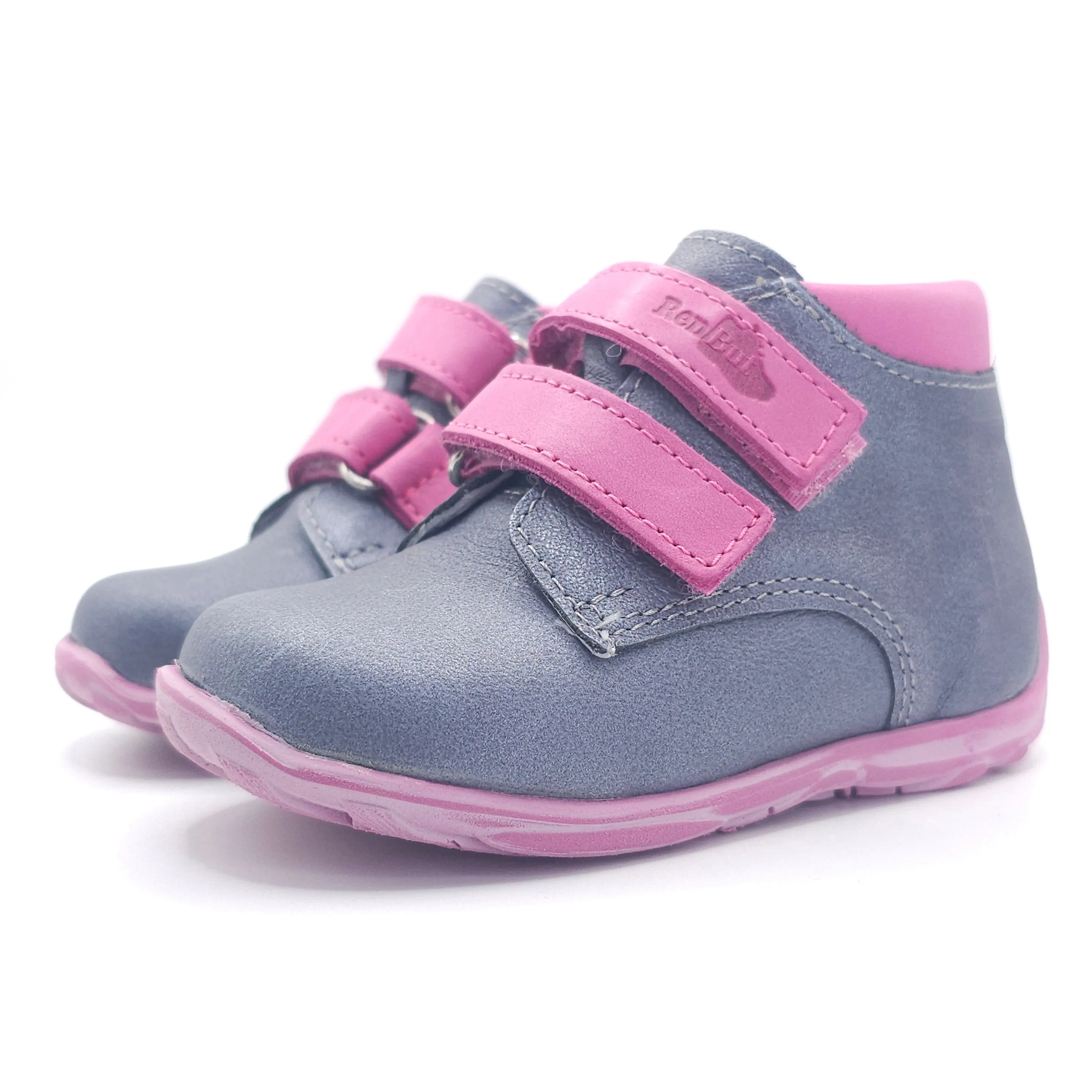 Girls Double Velcro Shoe In Ash Gray