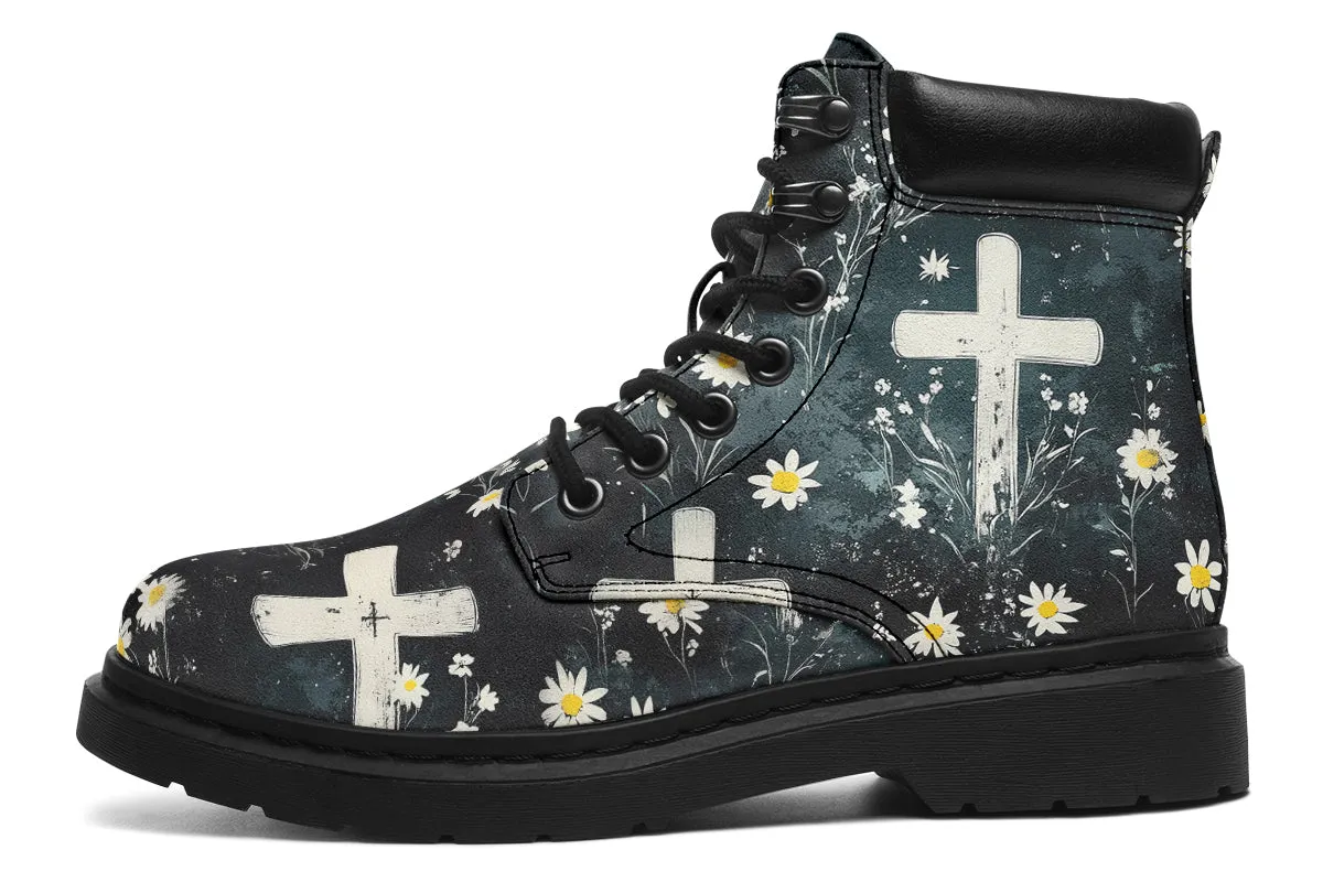 Graveyard Bloom Classic Boots - High Quality Micro-Suede Weatherproof Vegan Shoes with Stitched on Soles