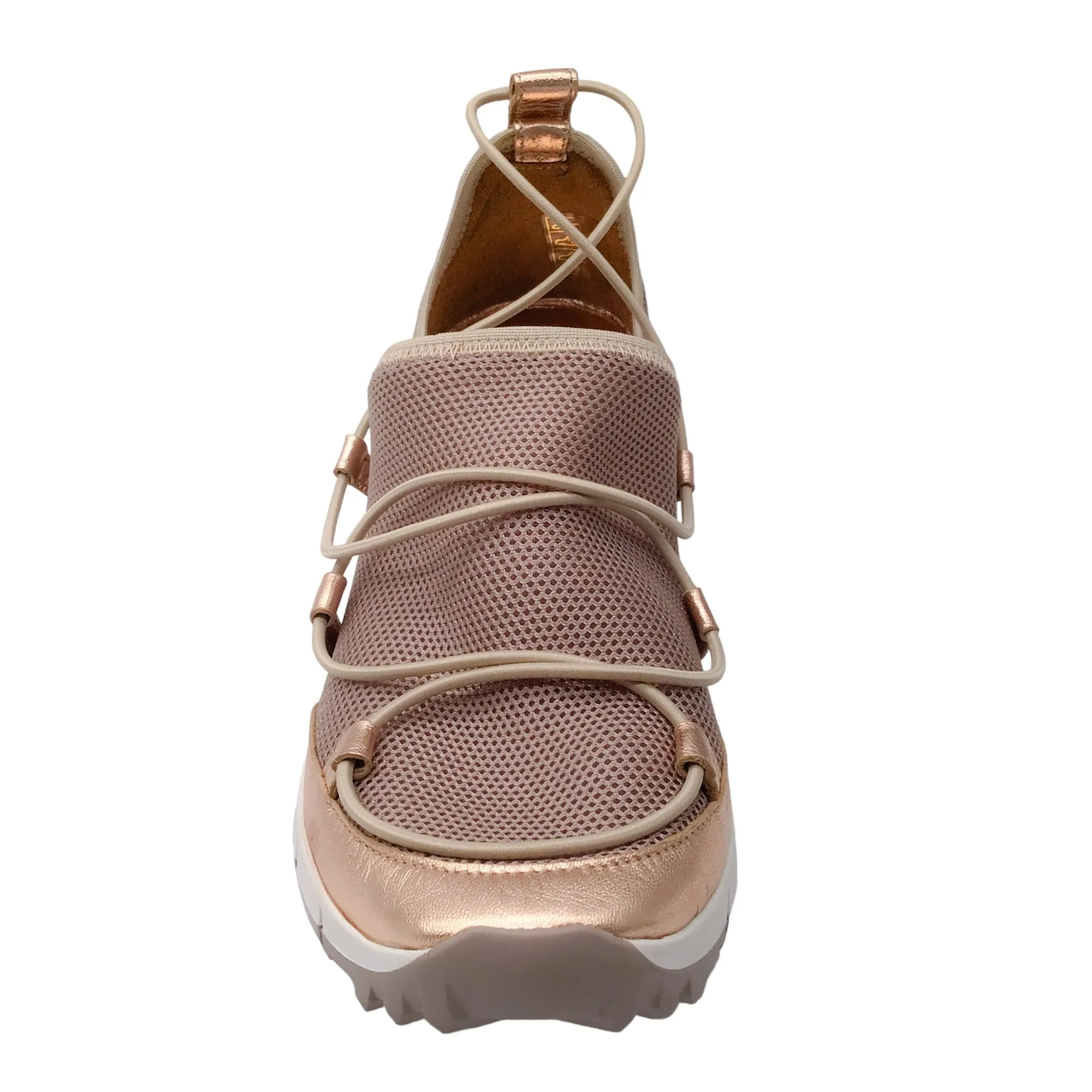 Jimmy Choo Rose Gold Metallic Leather and Mesh Sneakers