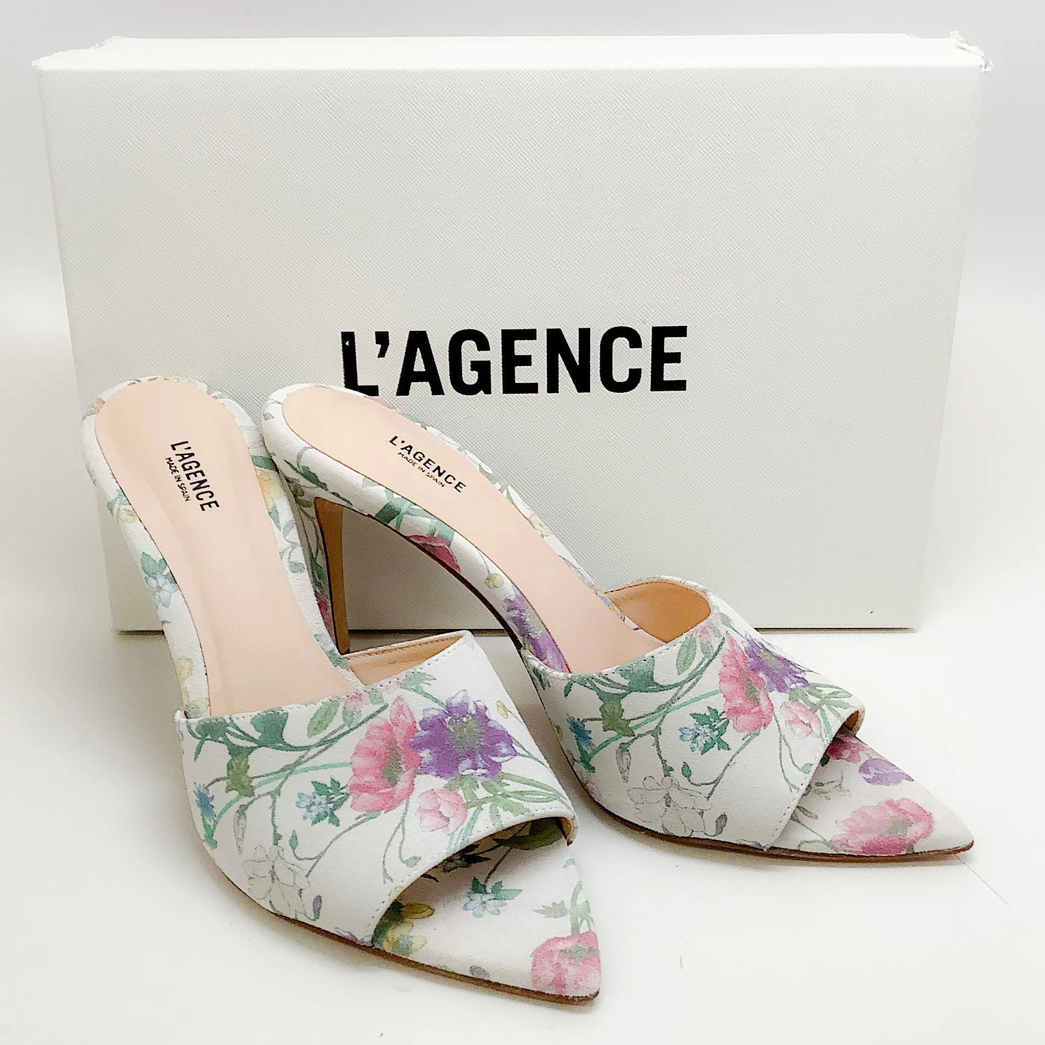 L'Agence Multi Floral Lolita Pointed Toe Slide Sandals