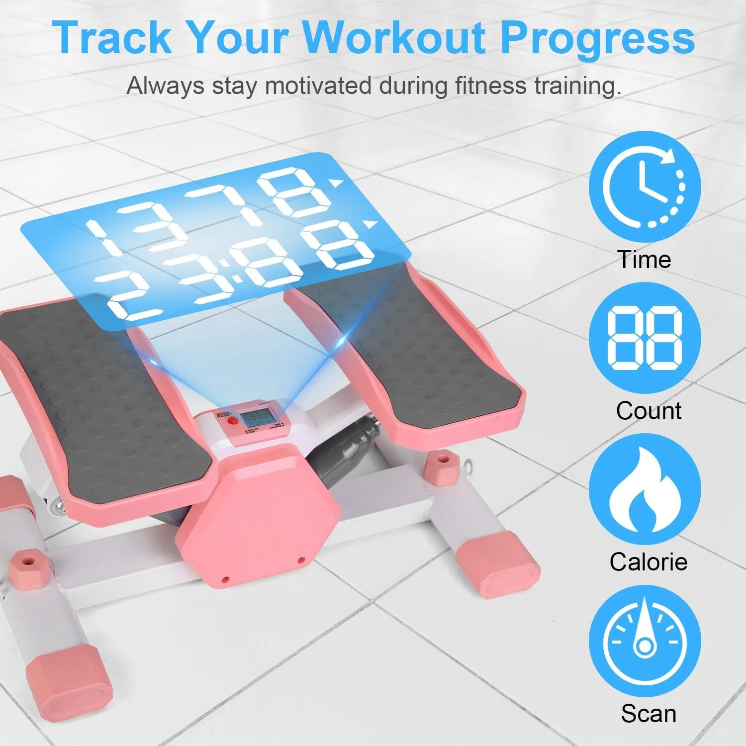 Mini Stepper Stair Stepper with Resistance Bands Quiet Workout with Digital Timer