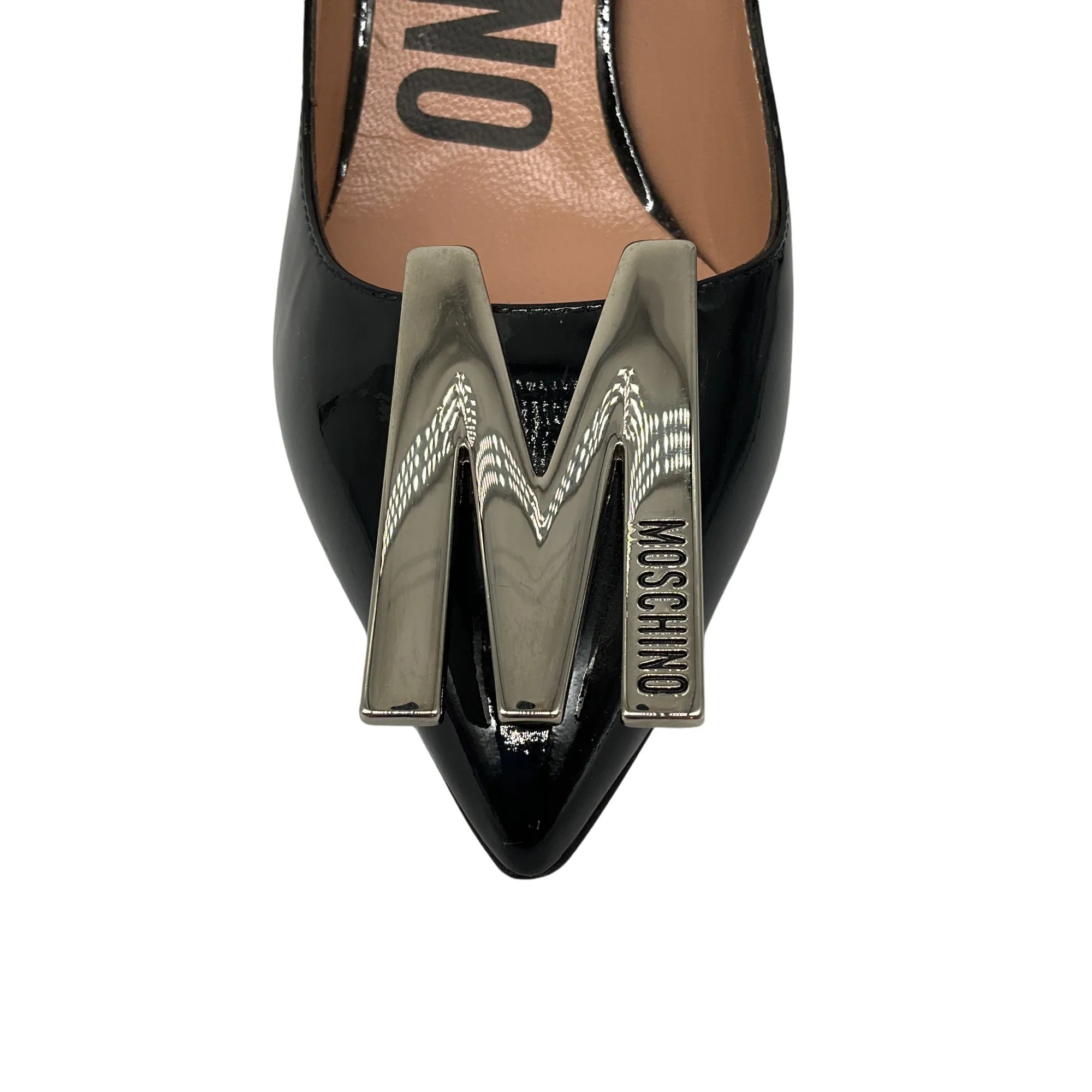 Moschino Black / Silver M Plaque Patent Leather Pumps