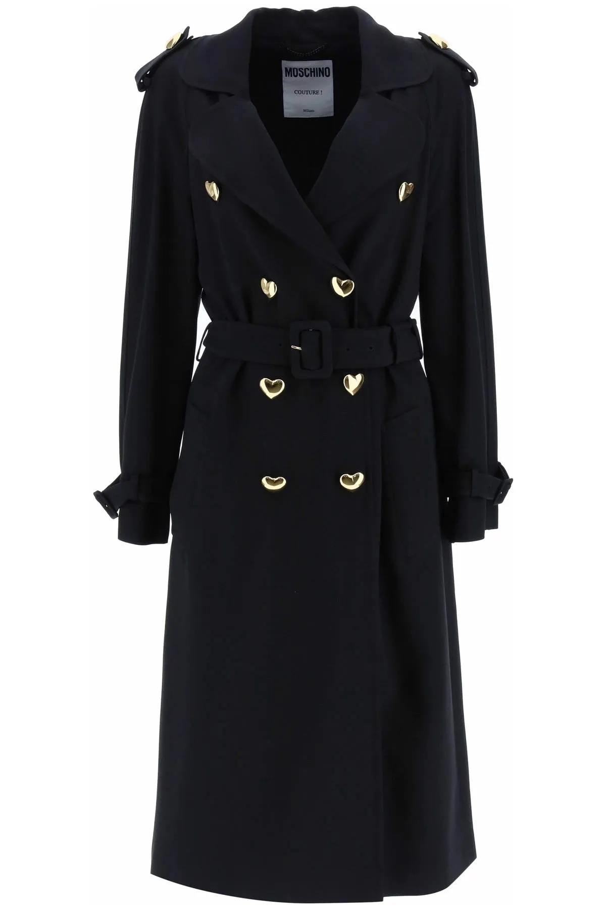 Moschino double-breasted trench with heart-shaped buttons