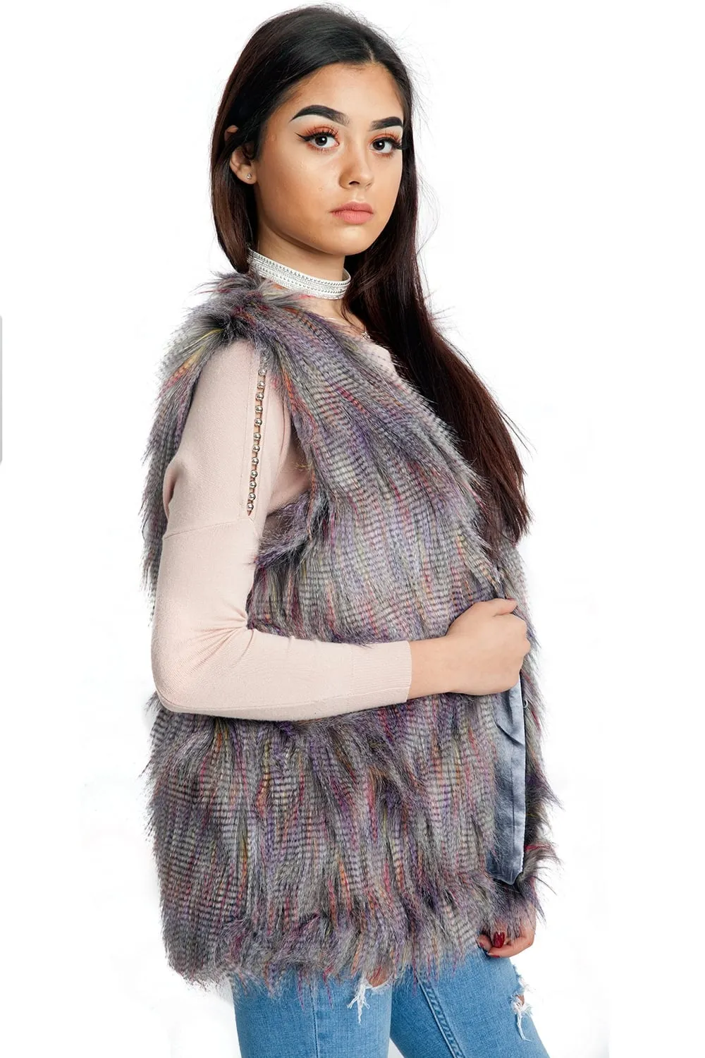 Multi-Colour Faux Long Fur Gilet