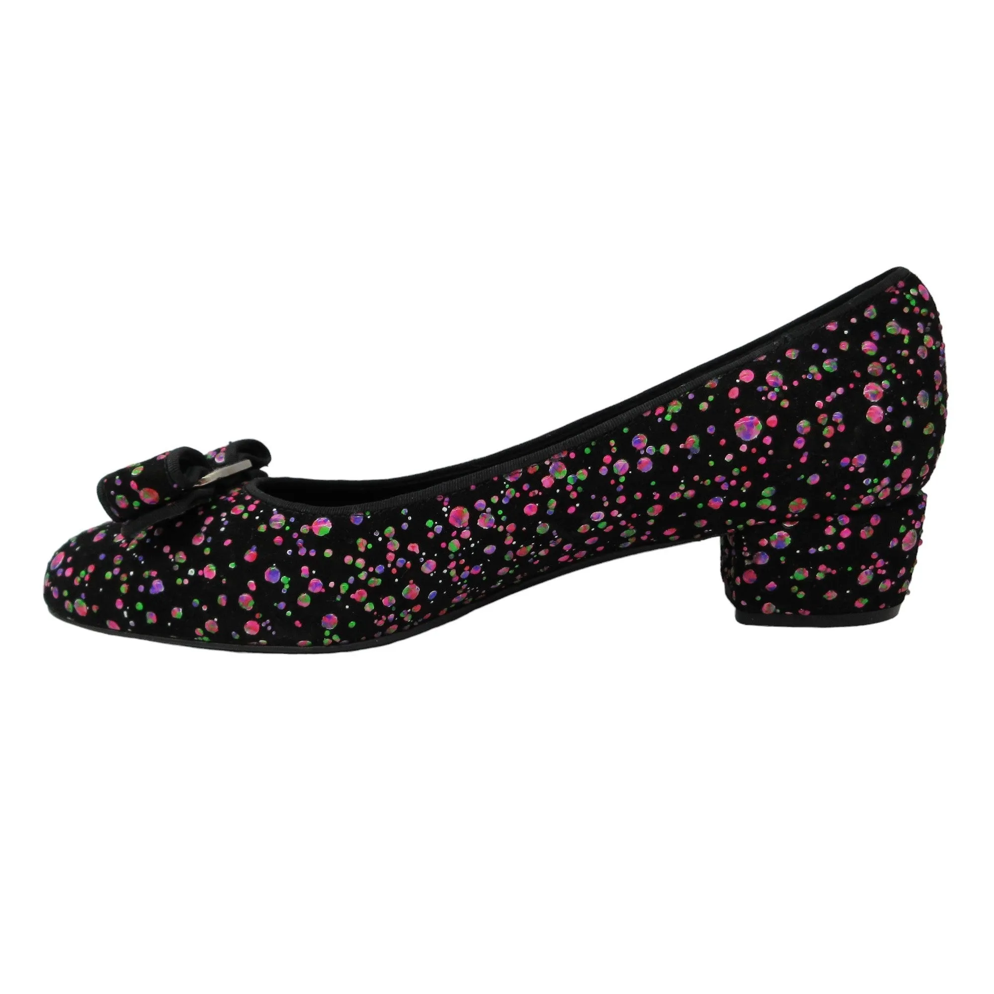 Salvatore Ferragamo Black / Pink Multi Bow Detail Paint Splattered Shoes