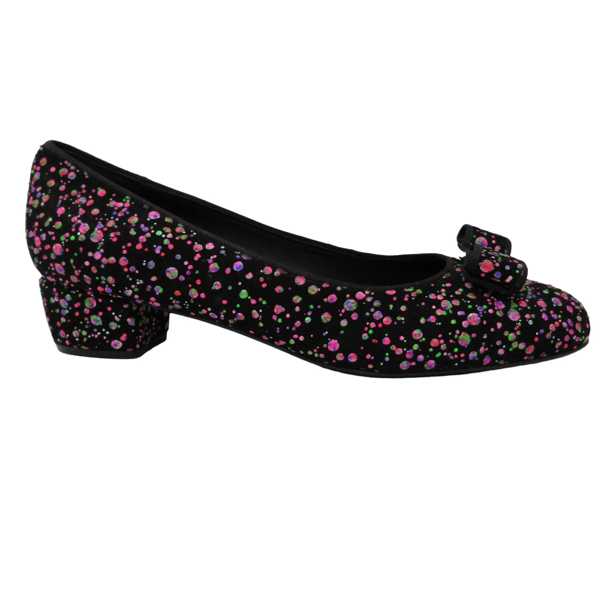 Salvatore Ferragamo Black / Pink Multi Bow Detail Paint Splattered Shoes