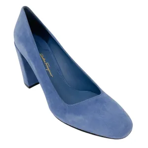 Salvatore Ferragamo Blue Round Toe Suede Pumps