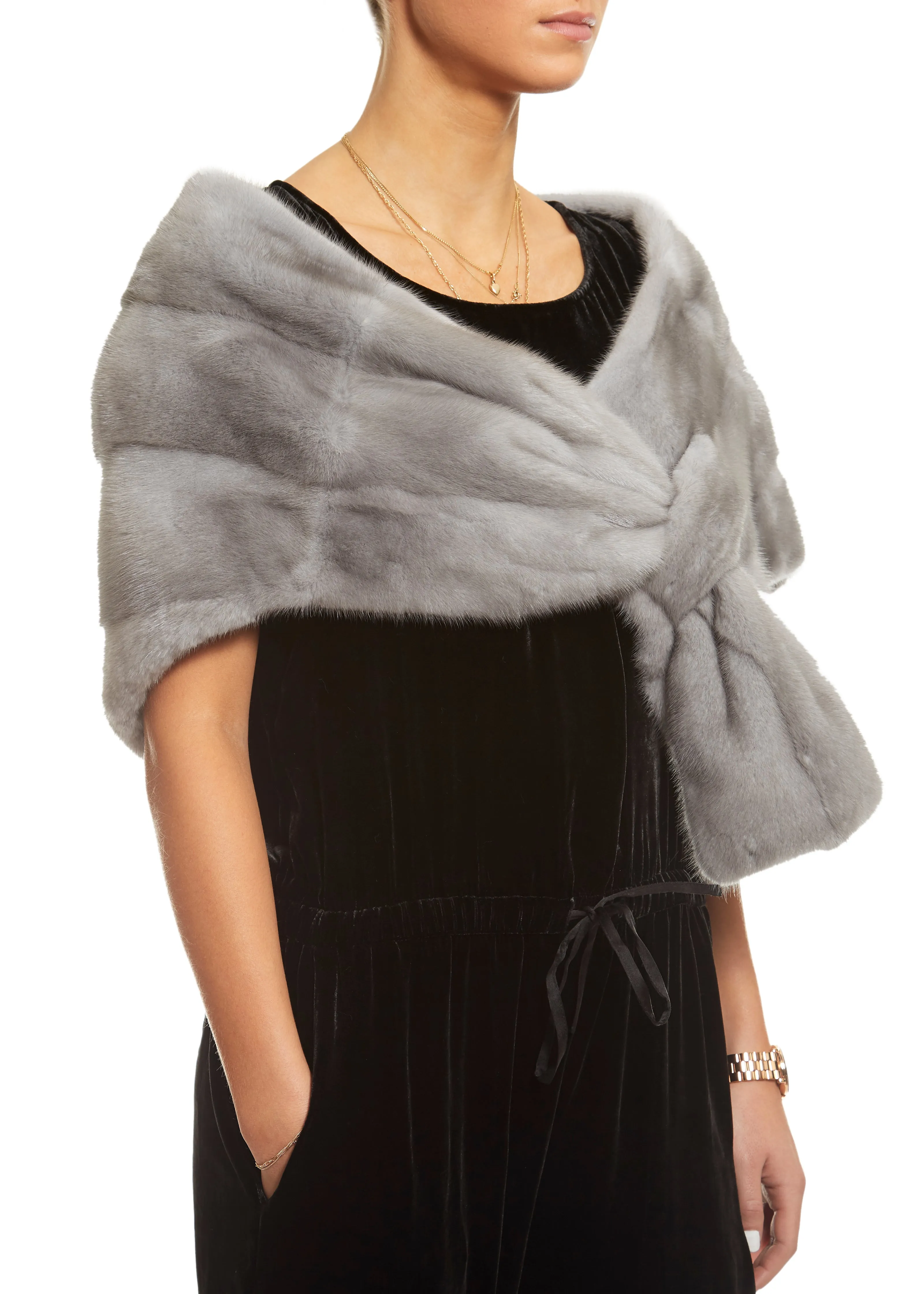 Sapphire Grey Mink Knit Loop Through Evening Wrap