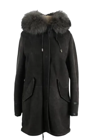 Shearling Lined Suede Parka W/ Fur Hood