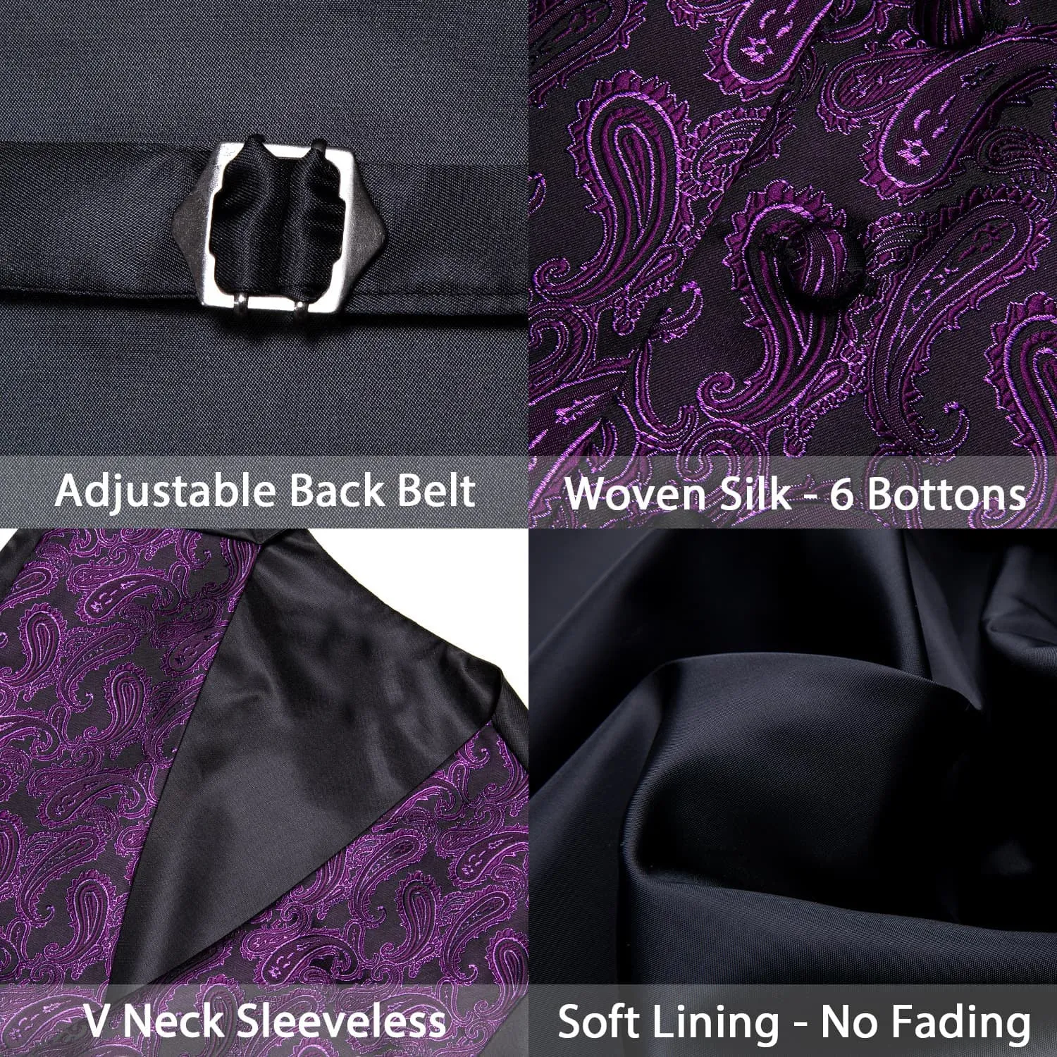 Ties2you Mens Vest Top Violet Purple Paisley Silk Dress Vest Tie Pocket Square Cufflinks Set