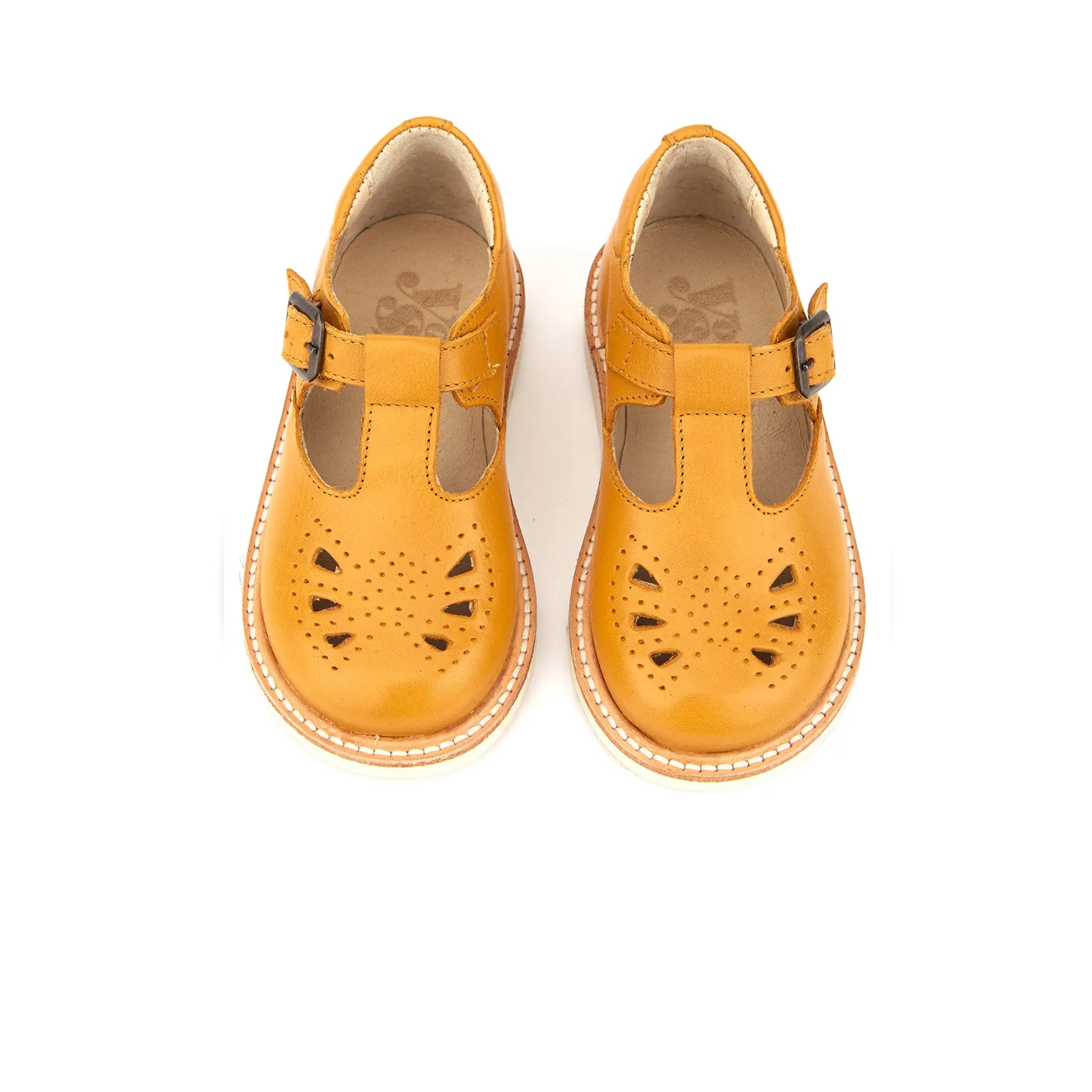 Young Soles Rosie T-Bar Leather Shoes - Mustard